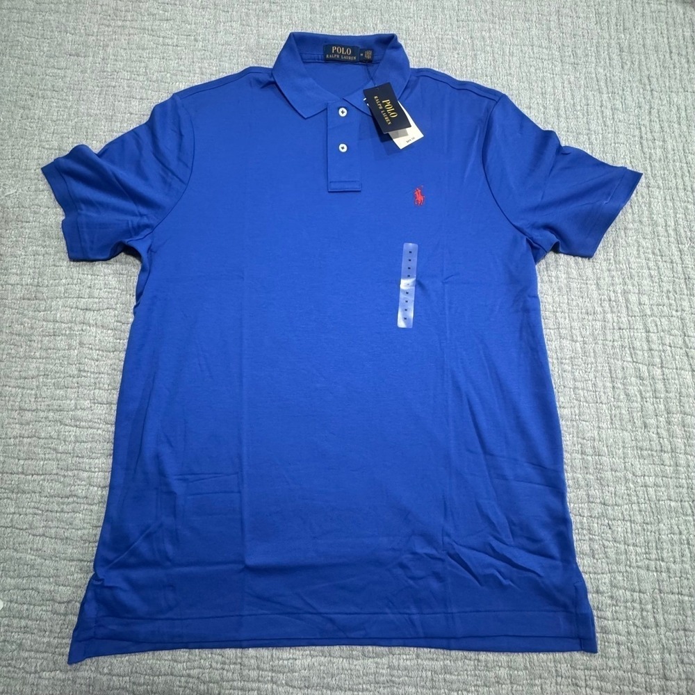 NWT Polo Ralph Lauren Golf Polo Soft Cotton Shirt Men's Medium Blue W/ Red Pony - Picture 2 of 8